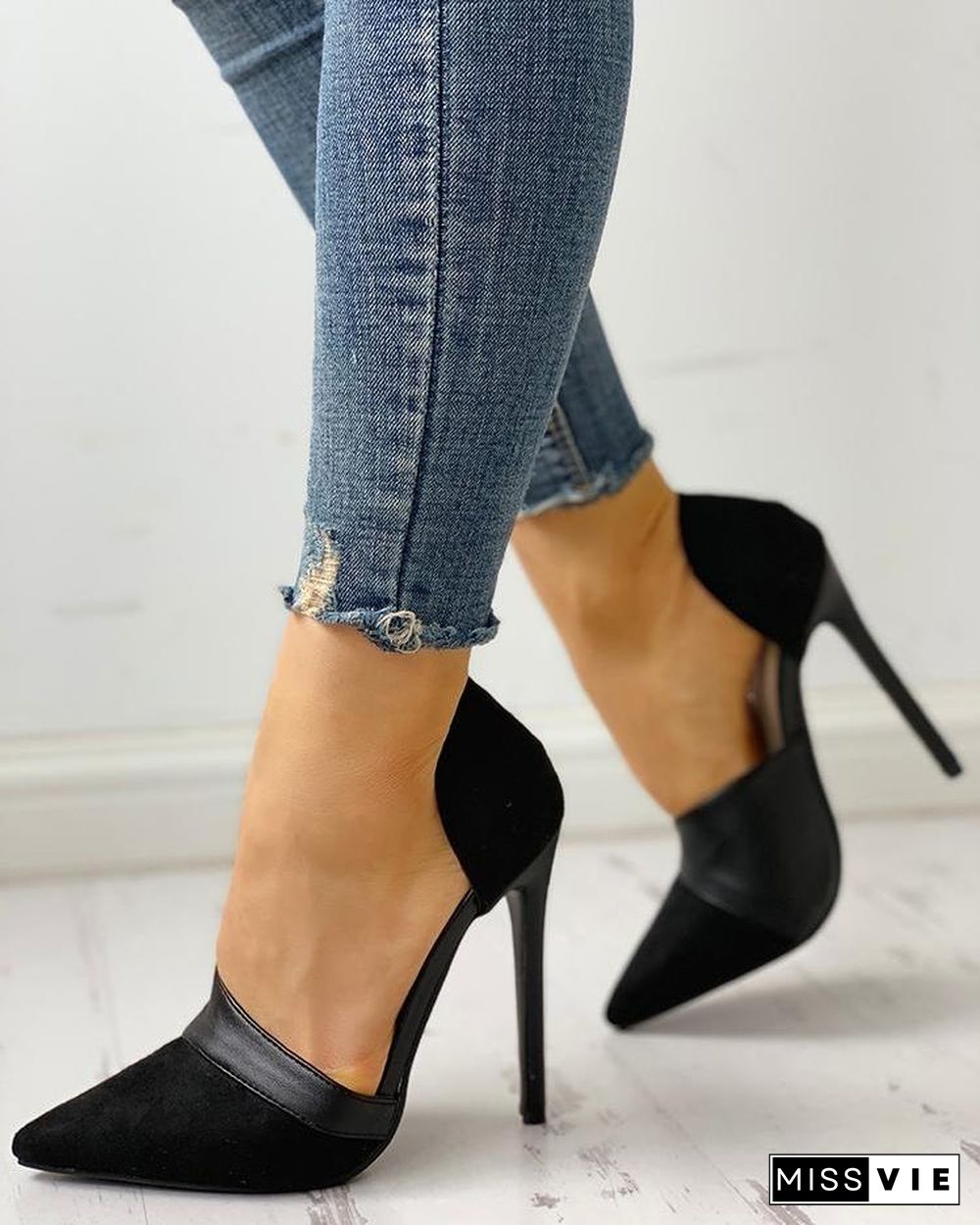 Pointed Toe Suede & PU Heels