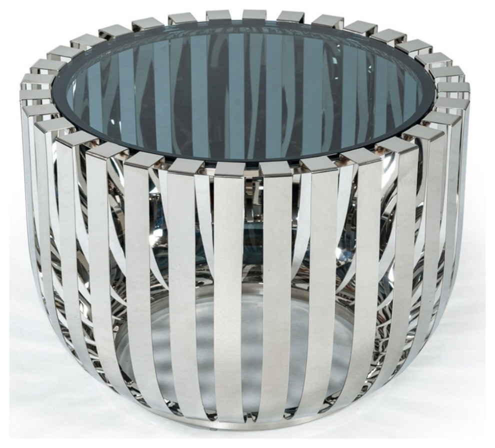 Modrest Cage Modern Stainless Steel End Table With Glass Top   Modern   Side Tables And End Tables   by Vig Furniture Inc.  Houzz