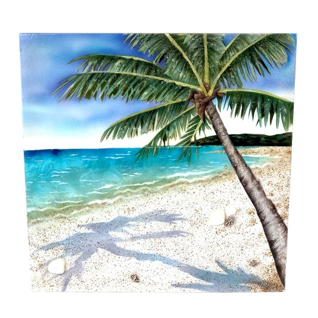 Beachcombers Capiz Palm Tree Scene Sign Wall Coastal Plaque Sign Wall Hanging Decor Decoration For The Beach 11 X 0 75 X 11 Inches