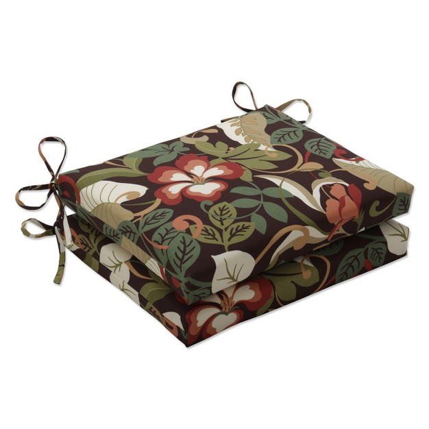 2pc Outdoor Chair Cushions Brown green Floral Pillow Perfect