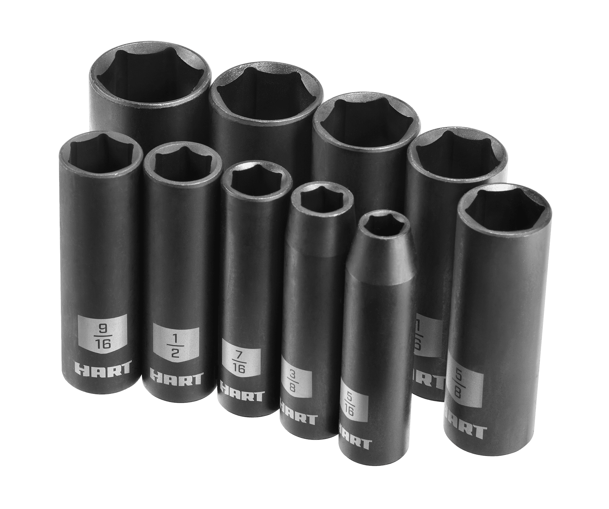 HART 10-Piece 3/8-inch Drive SAE Impact Socket Set， Chrome Vanadium with Storage Case