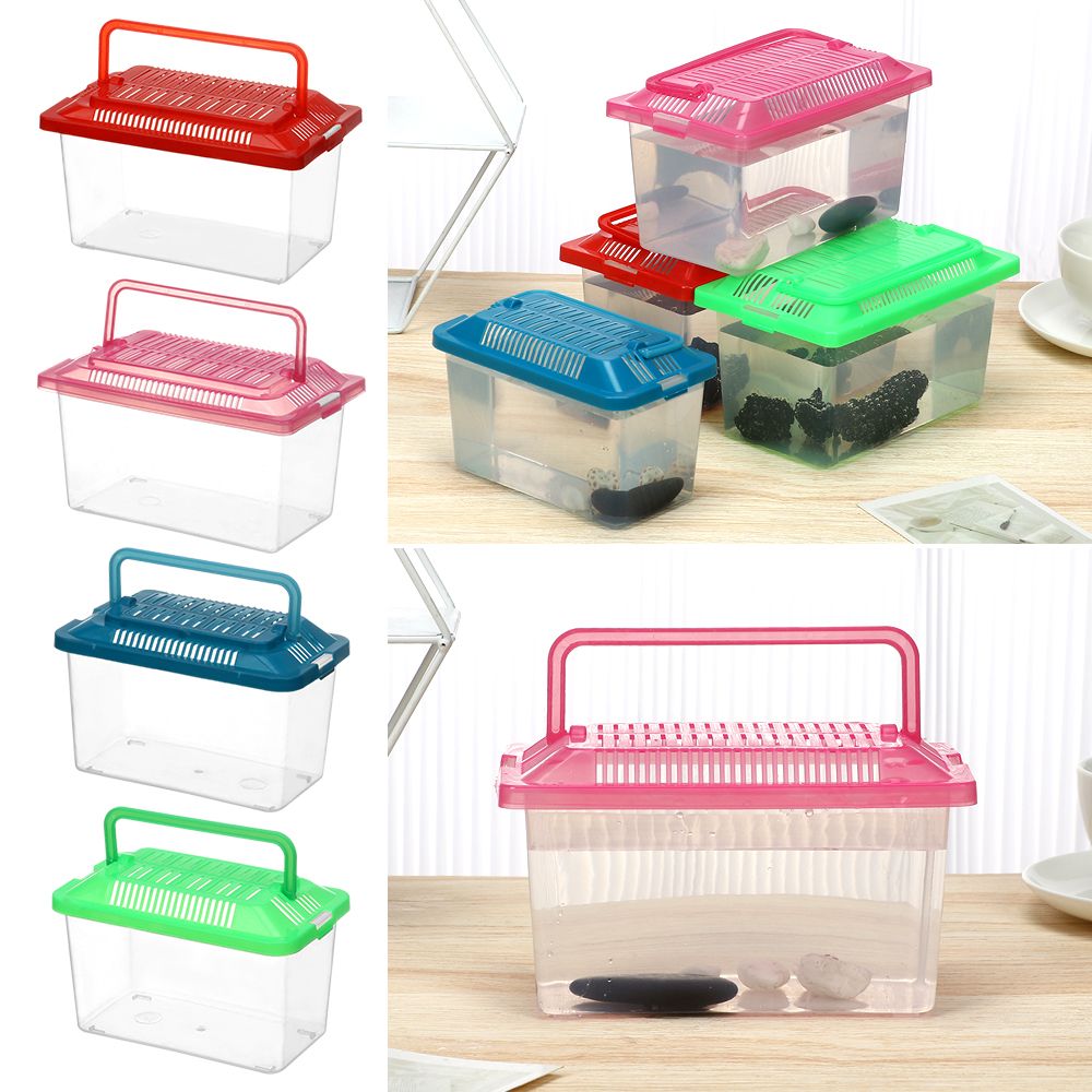 Plastic Cage Bowls Transparen Feeding Goldfish Tank Pet Products Hamster Box Turtle Tank M(15X9X11CM)