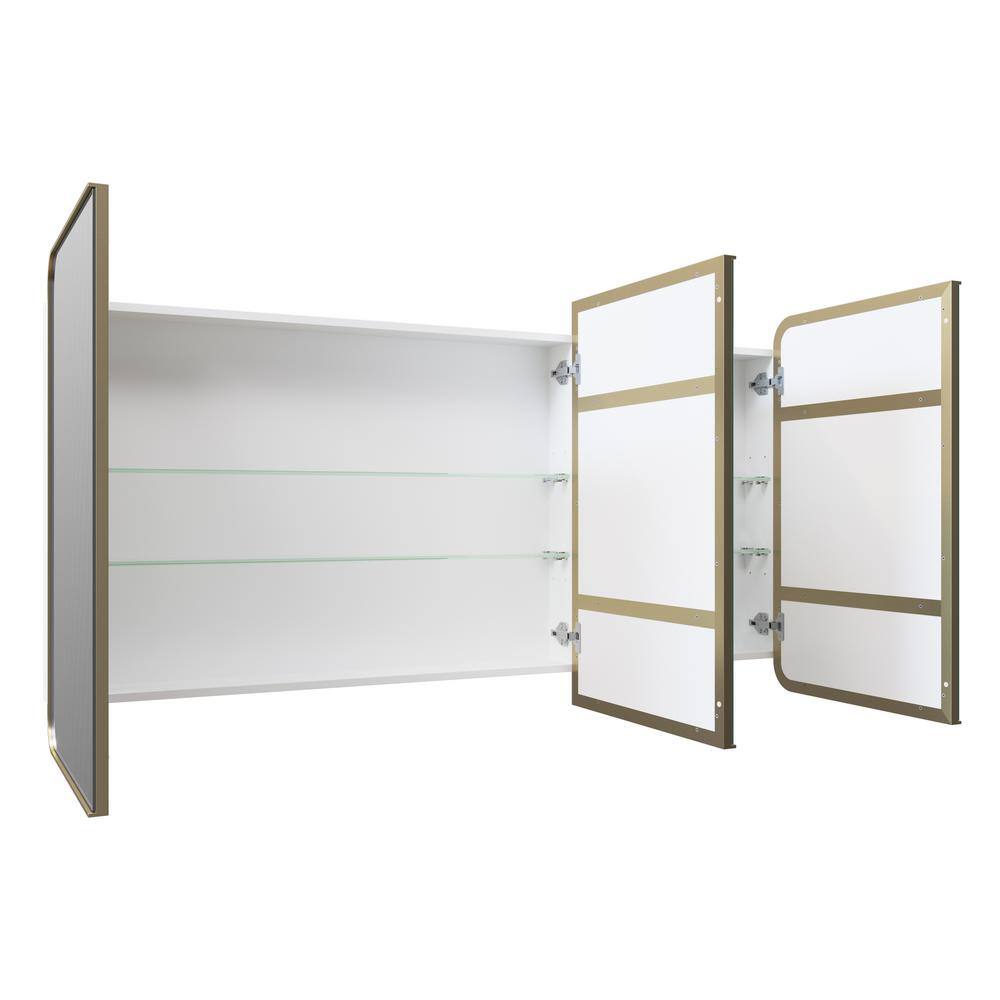 Glass Warehouse Calla 60 in. W x 32 in. H x 5 in. D Satin Brass Recessed Medicine Cabinet with Mirror SC3-SQ-60X32-SB