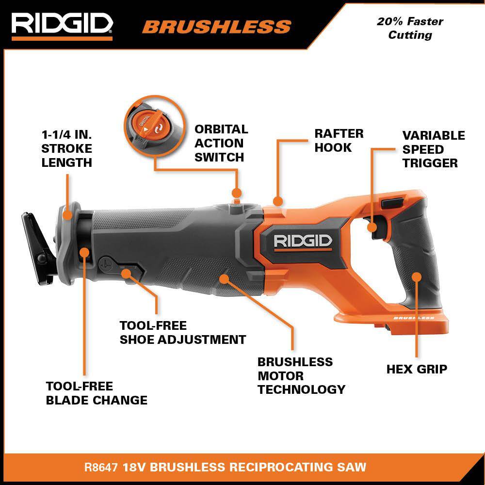 RIDGID 18V Brushless Cordless 12 in. Hammer Drill and Recip Saw Kit with (1) 4.0Ah Battery (1) 2.0Ah Battery Charger R960261SBN