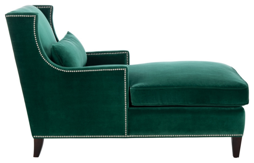 Soto Studded Chaise Hunter Green   Contemporary   Indoor Chaise Lounge Chairs   by AED Luxury Home Decor  Houzz