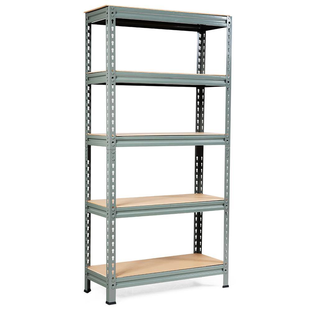 Costway Gray 5-Tier Metal Storage Shelves 60 in. Garage Rack with Adjustable Shelves TL35150GR