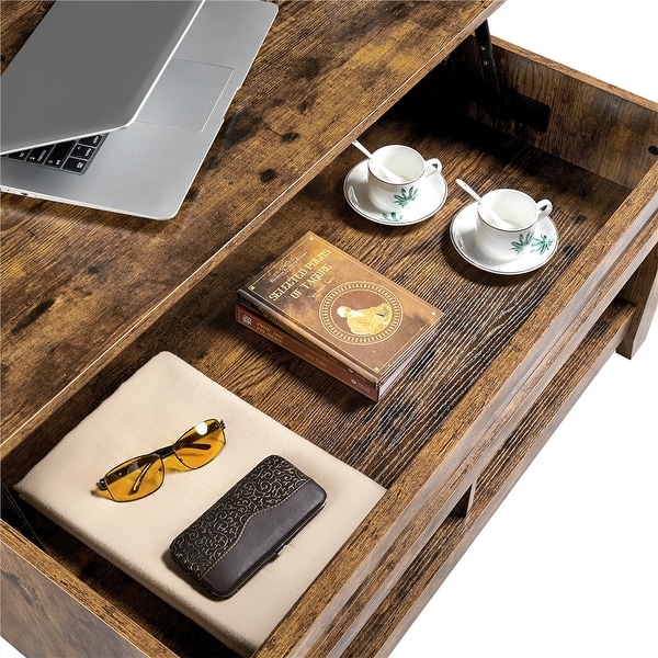 Yaheetech Lift Top Dining Coffee Table with Hidden Storage and Shelves