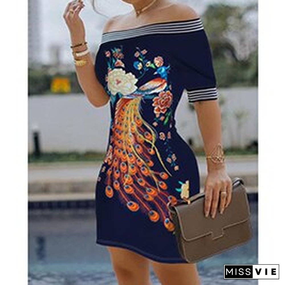 Ladies Dress One-shoulder Printed Slim Pencil Skirt New Skirt