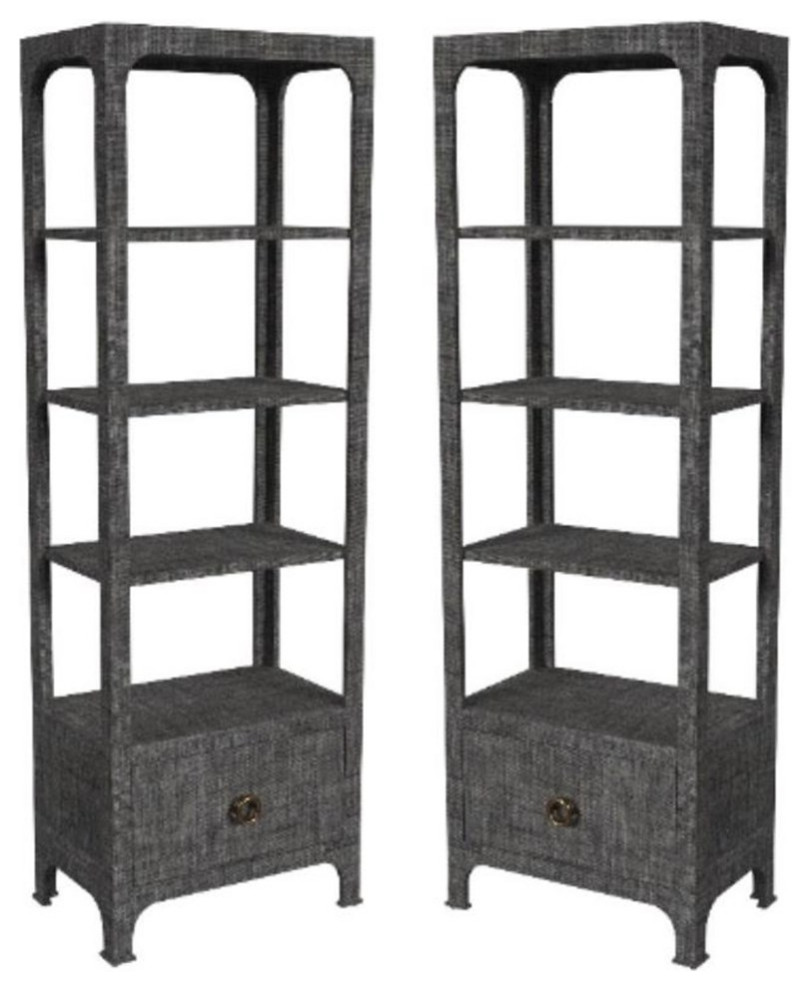 Home Square Solid and Engineered Wood Bookcase in Charcoal   Set of 2   Tropical   Bookcases   by Homesquare  Houzz