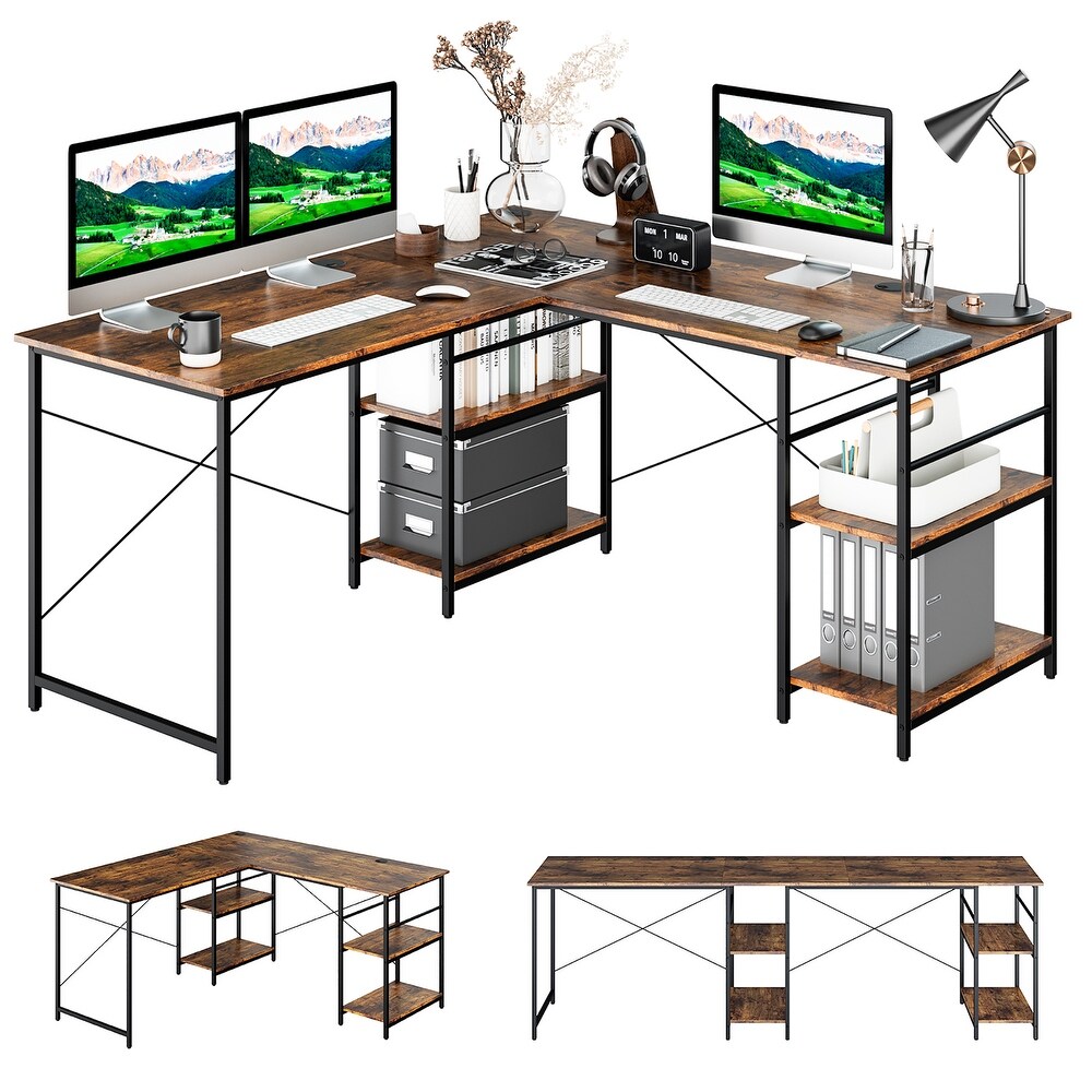 Costway 95'' Convertible L shaped Corner Computer Desk 2 Person Long