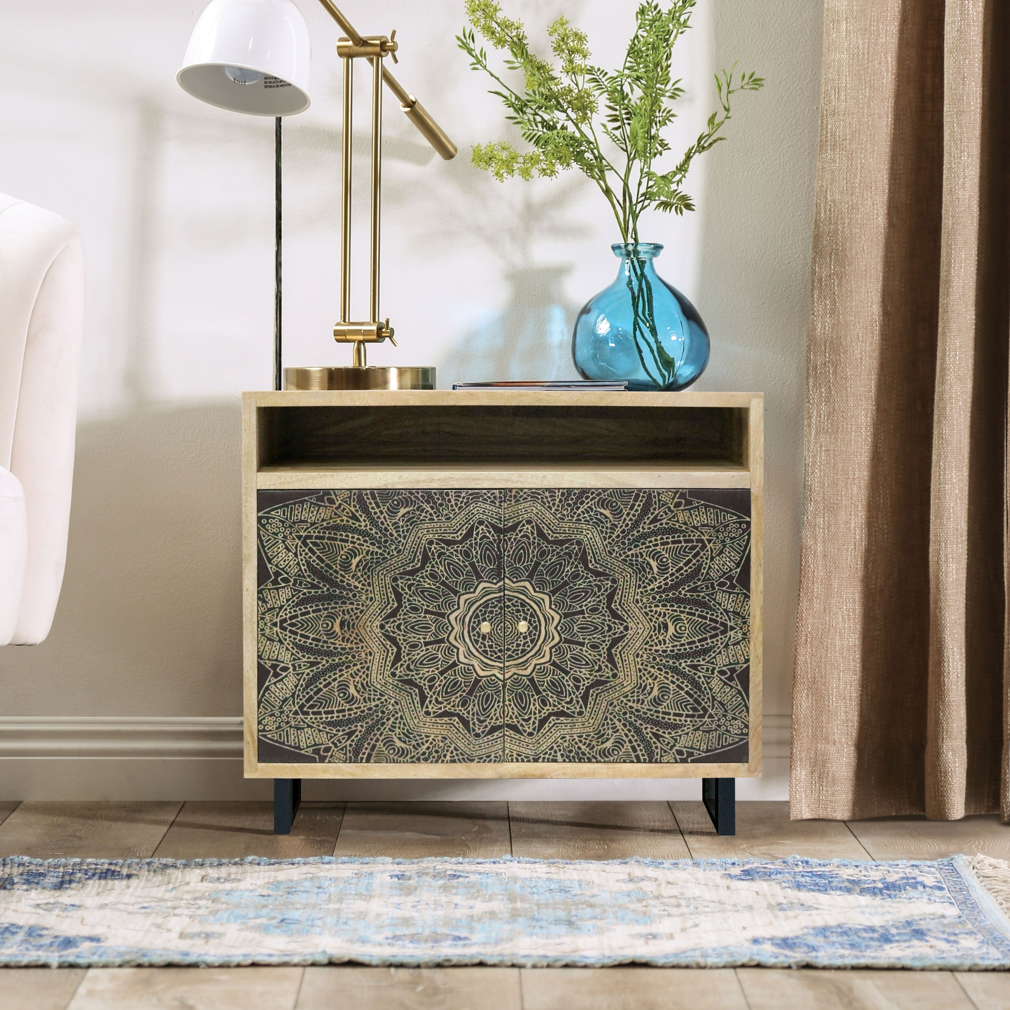 DH BASIC Wood Accent Cabinet with Screen Printed Pattern by Denhour