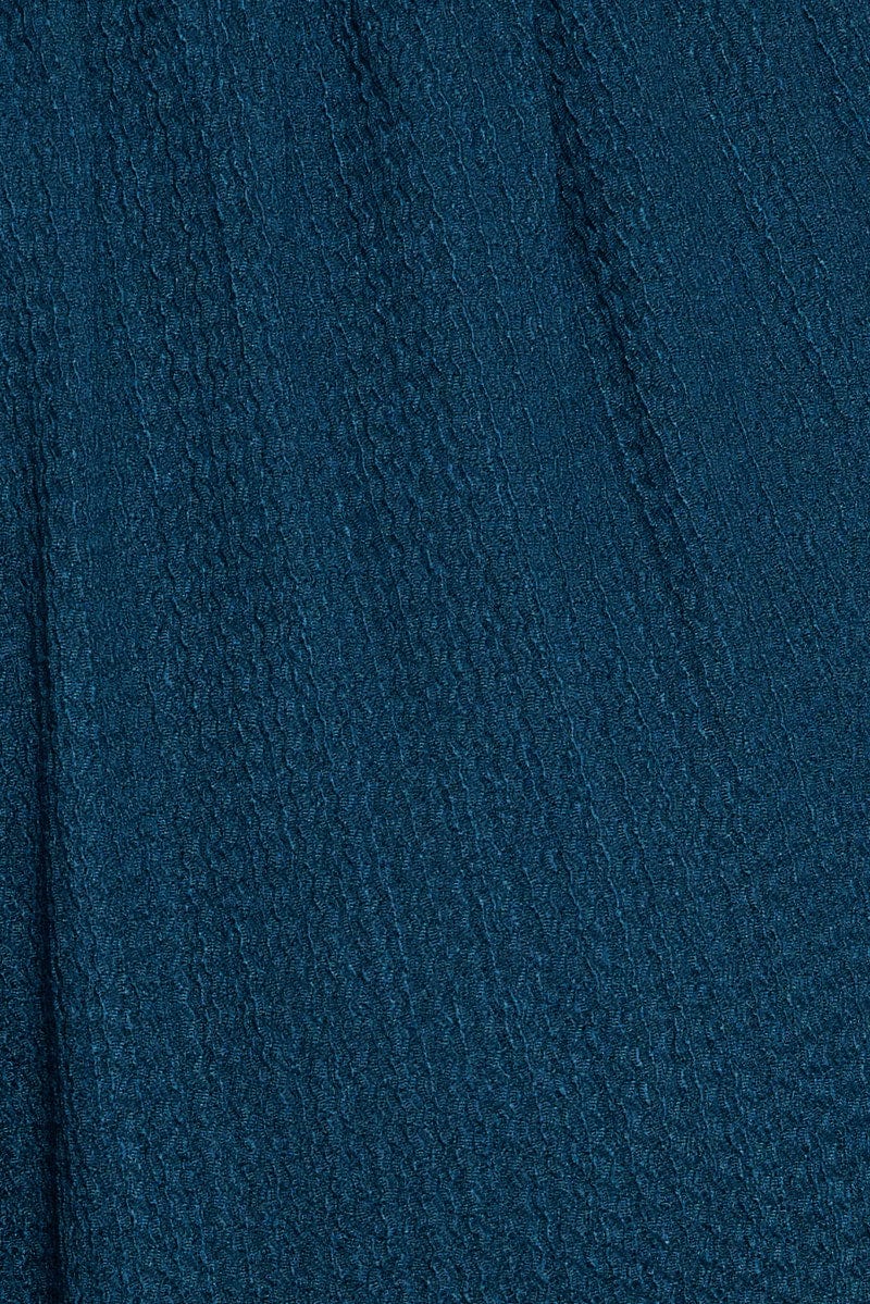 Blue Wide Leg Pants High Rise Textured Fabric