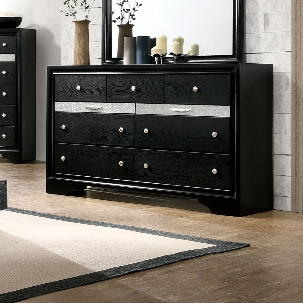 Aoki Contemporary Black 56 inch Wide 9 Drawer Solid Wood Dresser by Furniture of America