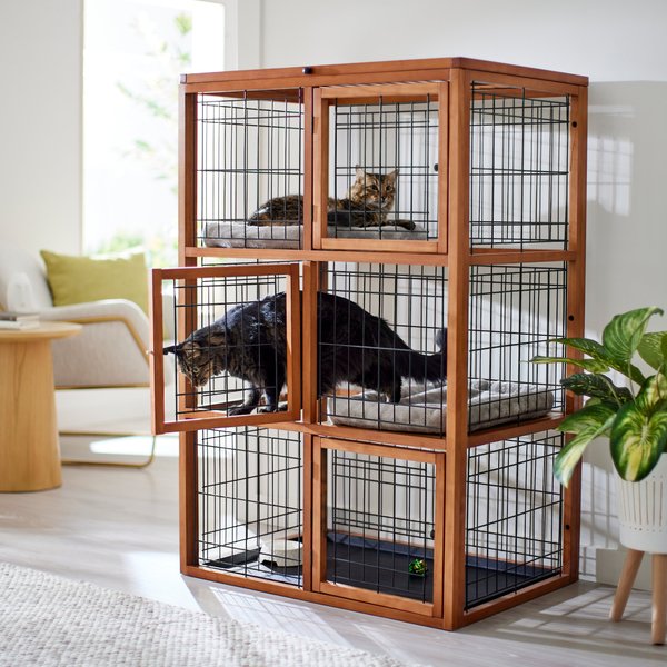 Frisco Collapsible Wood and Wire Cat Cage Playpen， 3 Level