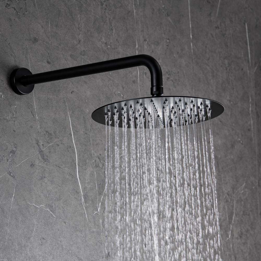 IHOMEadore 1-Spray Round Hand Shower and Showerhead from Wall Combo Kit with Slide Bar and Valve in Matte Black RCS81001MB