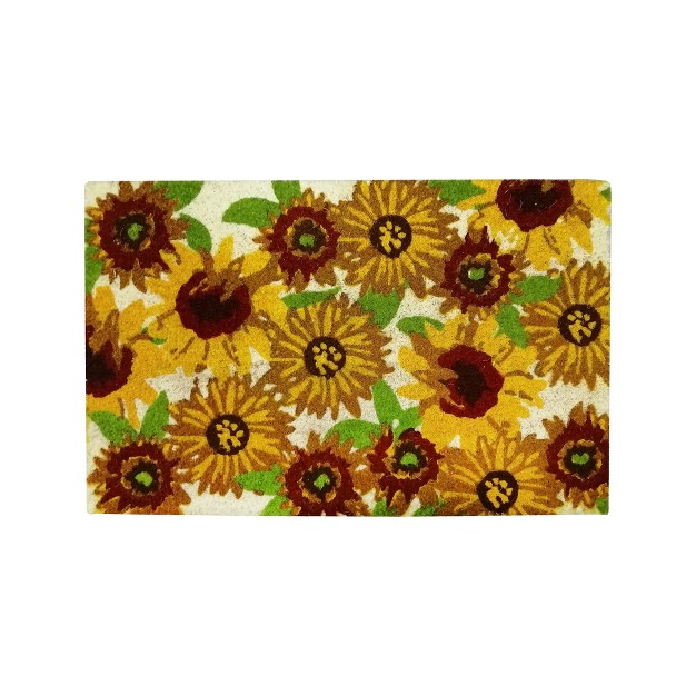 All Over Sunshine Sunflower Rectangle Indoor And Outdoor Coir Door Welcome Mat Yellow On Beige Background