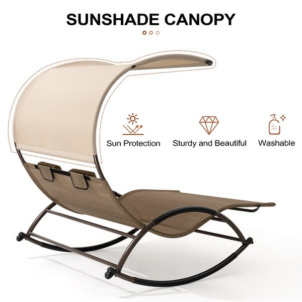 Outdoor Double Chaise Lounge Chair Rocking Lounger with Sunshade Canopy