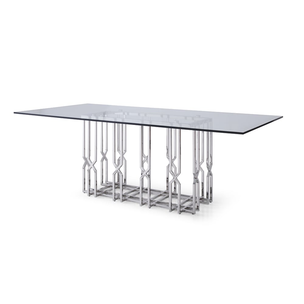 Modrest Ericson Modern Glass   Stainless Steel Dining Table