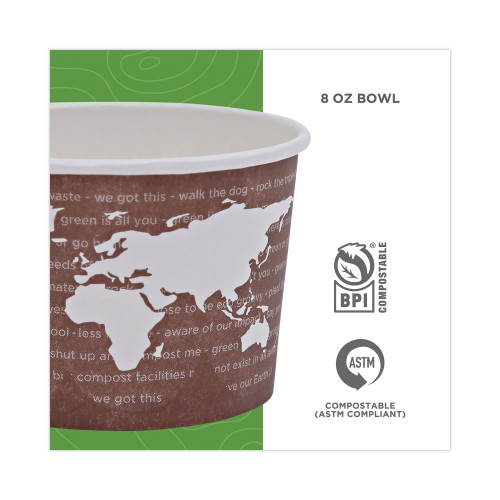 Eco-Products World Art Renewable and Compostable Food Container， 8 oz， 3.04 Diameter x 2.3 h， Brown， Paper， 50/Pack， 20 Packs/Carton (EPBSC8WA)