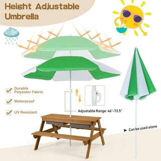 SUNRINX 3-in-1 Kids Outdoor Picnic Water Sand Table with Umbrella Play Boxes-Green MG20-23HWJJ