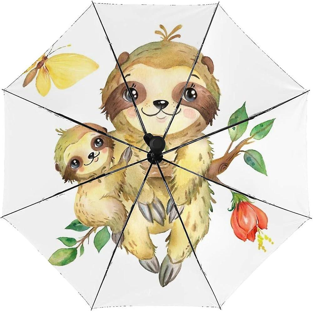 Colourlife Travel Umbrella Sloth Mom And Her Cub On A Tree Automatic Windproof Foldable Umbrella For Sun and Rain