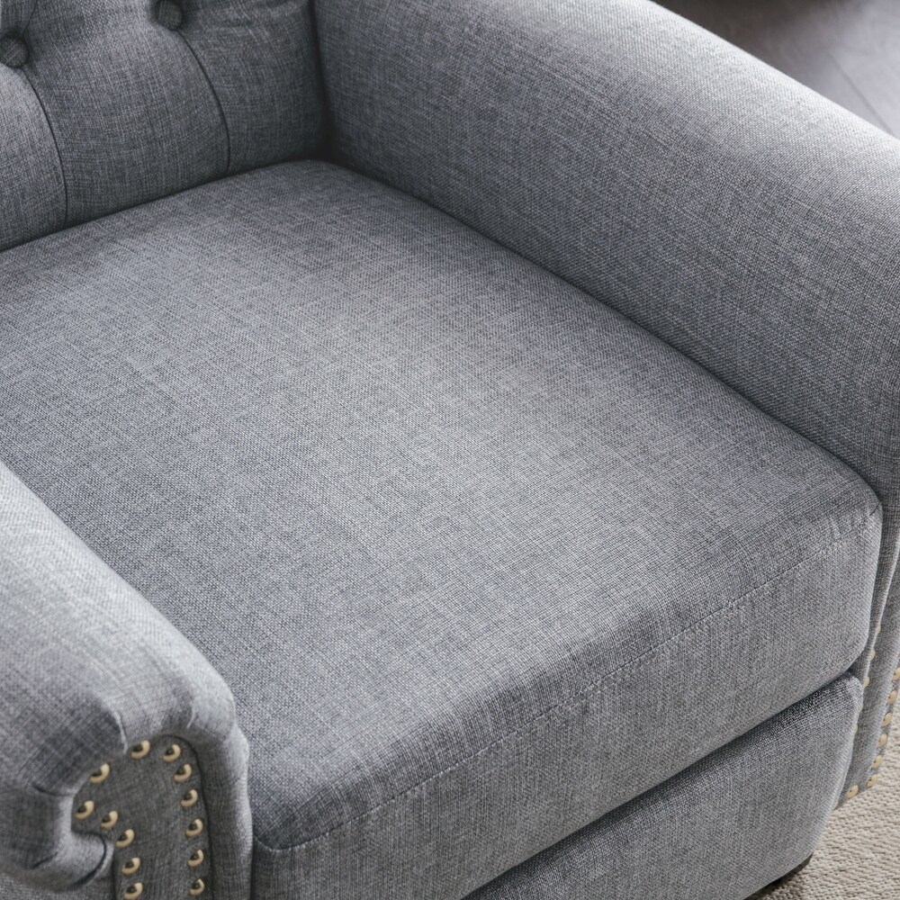 Pushback Linen Tufted Recliner Single Sofa with Nailheads Roll Arm  Adjustable Recliner for Living Room  Bedroom  Office