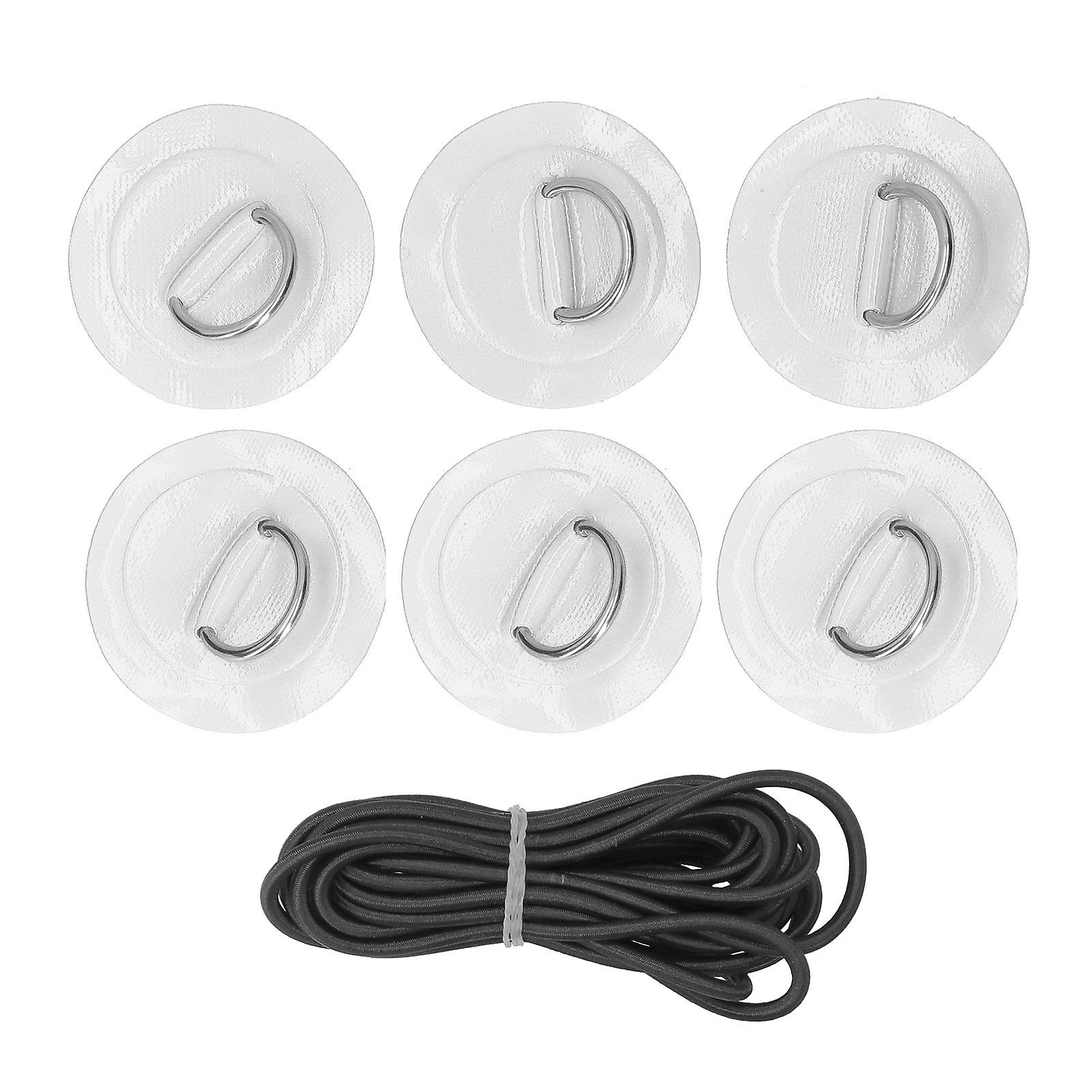 6pcs Inflatable Boat Kayak Dring Pad Patch Marine Fixed Buckle With Elastic Bungee Cordwhite