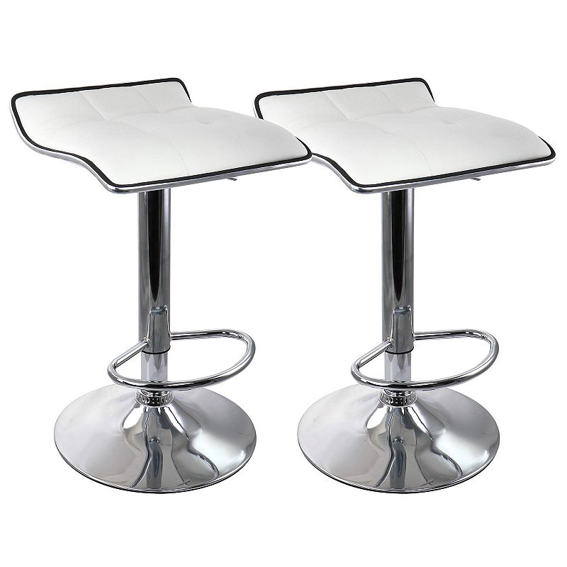 Elama 2 Piece Tufted Faux Leather Adjustable Bar Stool with Low Back in Black with Chrome Base