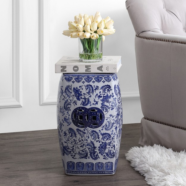 Chinoiserie Ceramice Square Garden Stool Blue white