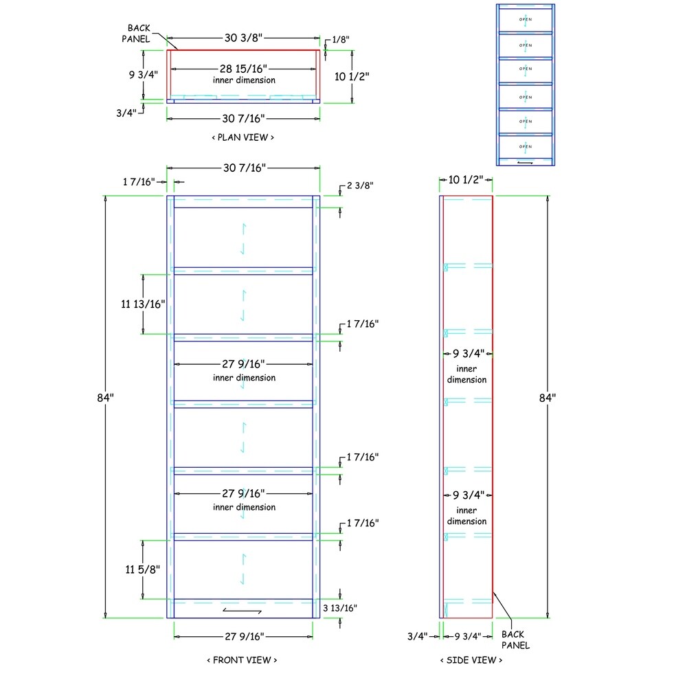 Concepts in Wood MI3084 Single Wide Bookcase  6 Shelves