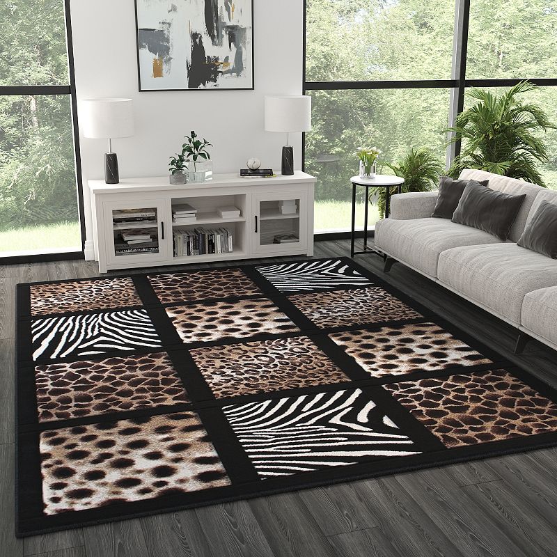 Masada Rugs Masada Rugs 8'x10' Modern Area Rug with Animal Prints - Design S251 Black