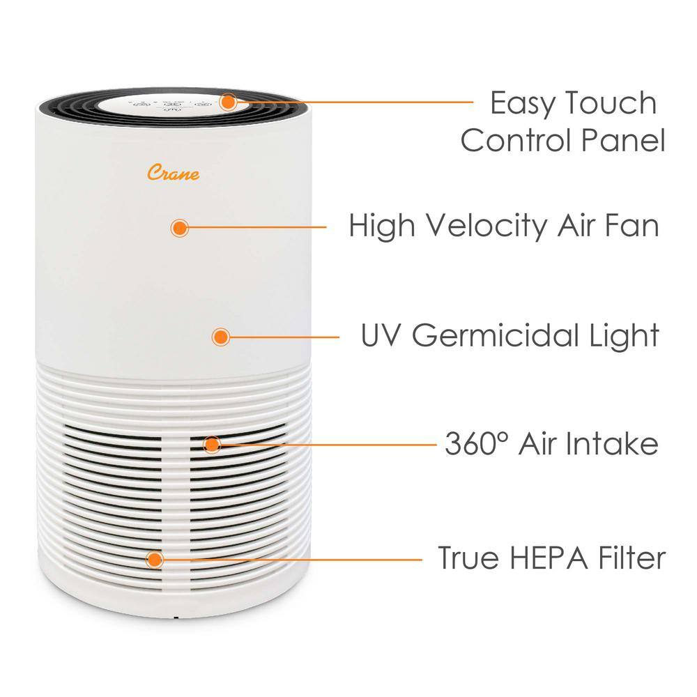 Crane True HEPA Air Purifier with Germicidal UV Light for Small to Medium Rooms up to 300 sq.ft. - Premium EE-5068