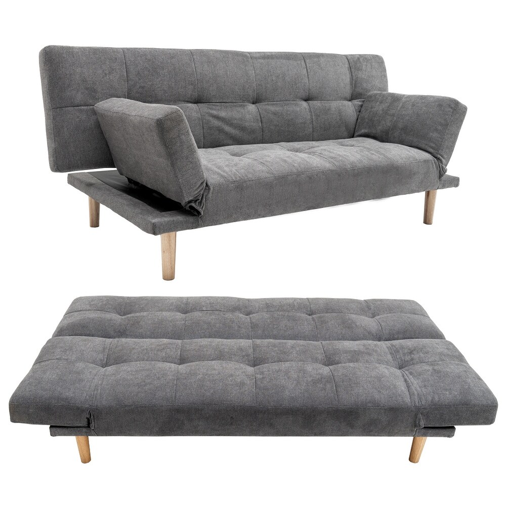 Modern Sofa Bed Linen Tufted Back Convertible Futon Sleeper