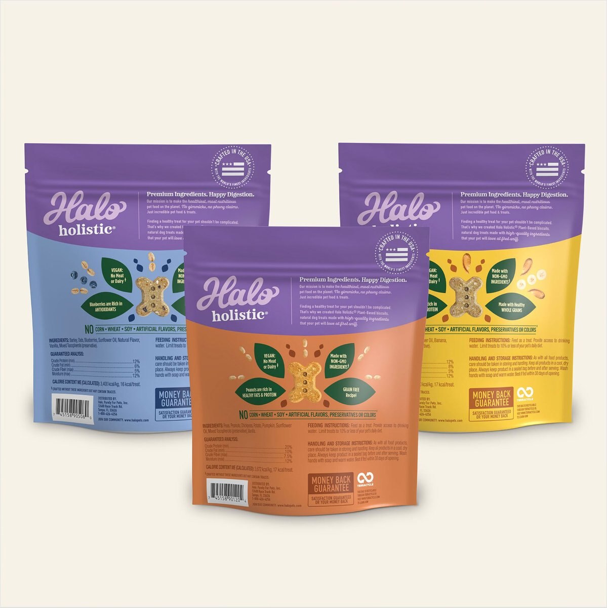 Halo Plant-Based Variety Pack Dog Treats， 3 count