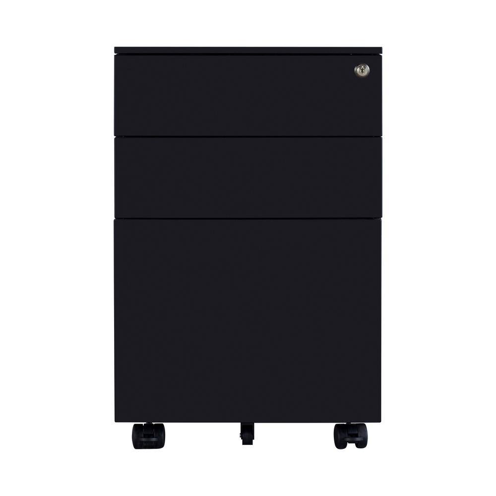 Tatahance 3-Drawer Mobile Black Metal Lateral Filing Cabinet with Lock Steel W25252086-Z