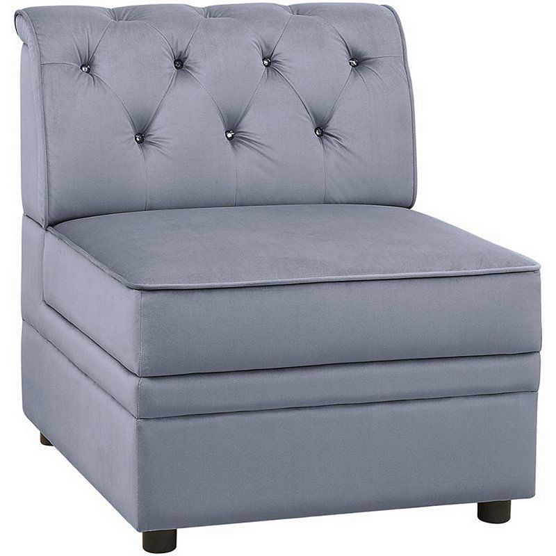 Traditional Style Velvet Modular Armless Chair with Tufting， Gray