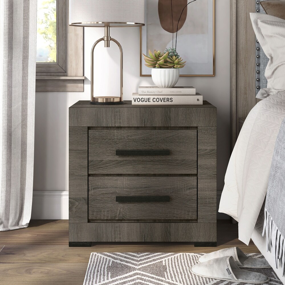 Nestore Contemporary Grey Wood 2 Drawer Nightstand by Furniture of America