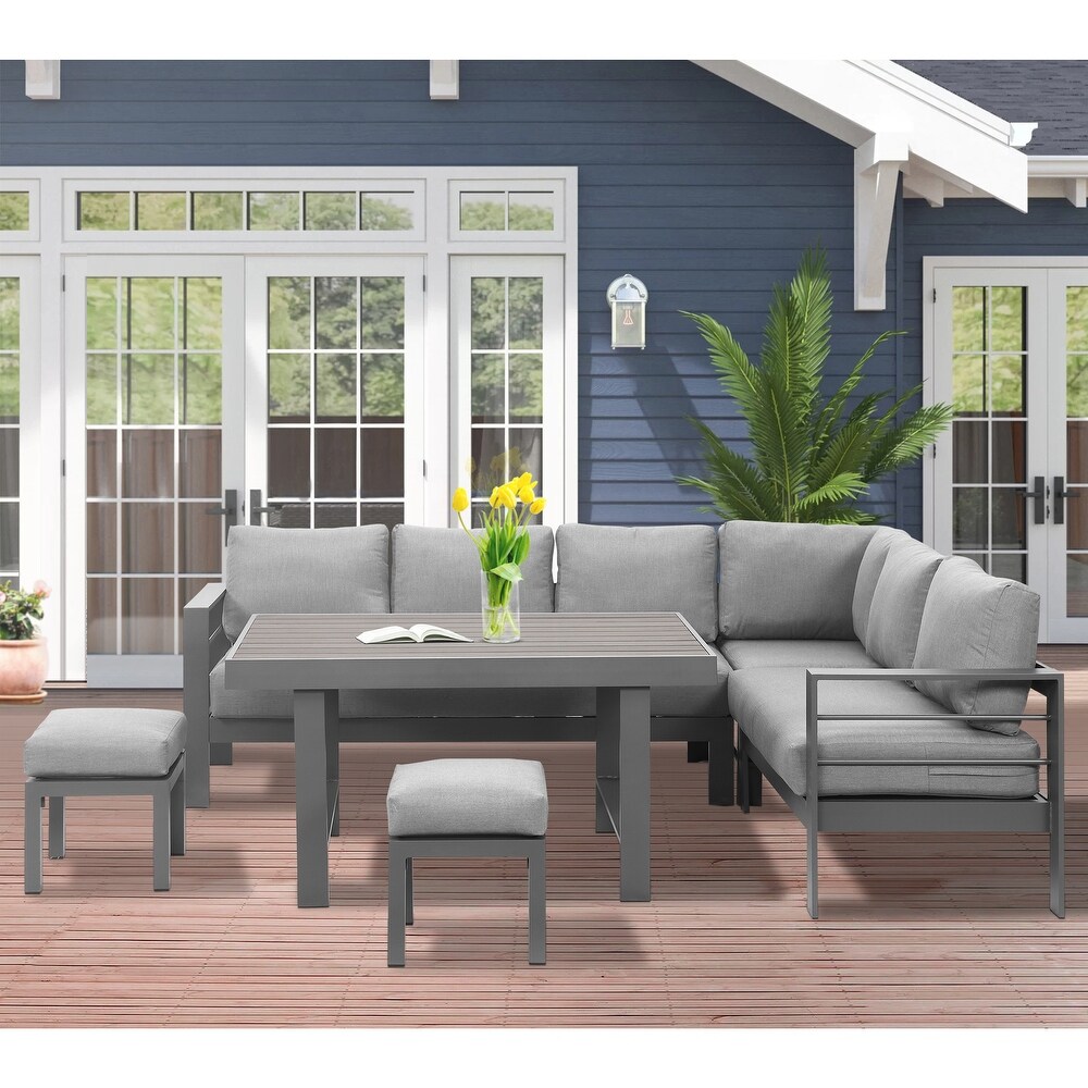 6 Pieces Aluminum Outdoor Dining Set with Thick Cushion