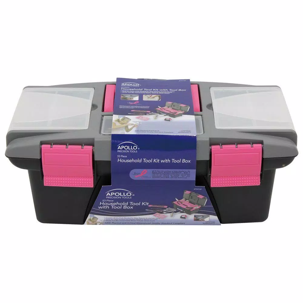 Apollo 53-Piece Home Tool Kit with Tool Box in Pink and#8211; XDC Depot