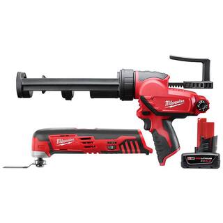 MW M12 12V Lithium-Ion Cordless Oscillating Multi-Tool with M12 10 oz. Caulk and Adhesive Gun and 6.0Ah XC Battery Pack 2426-20-2441-20-48-11-2460