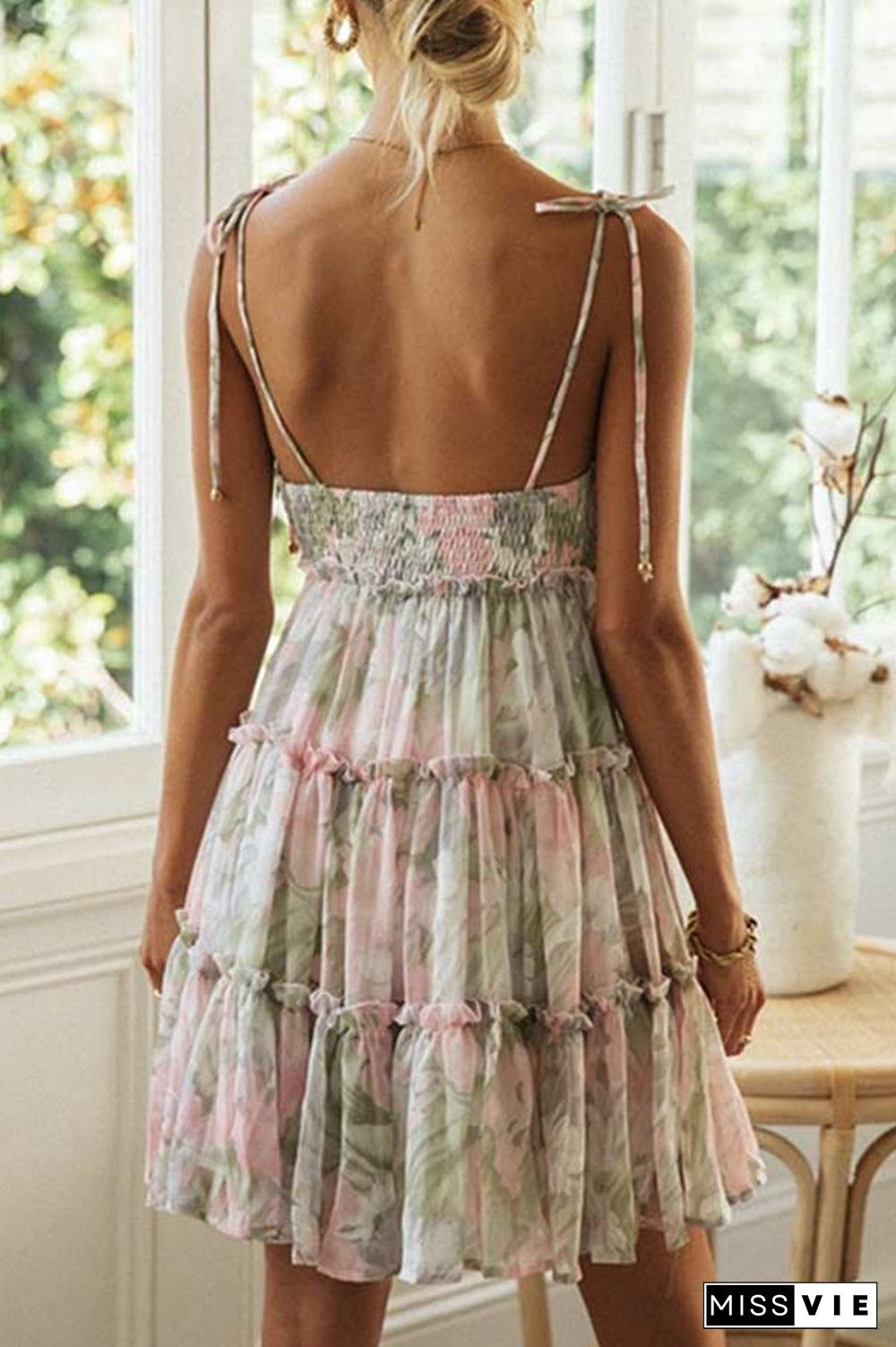 Fashion Lovely Print Sling Chiffon Dress