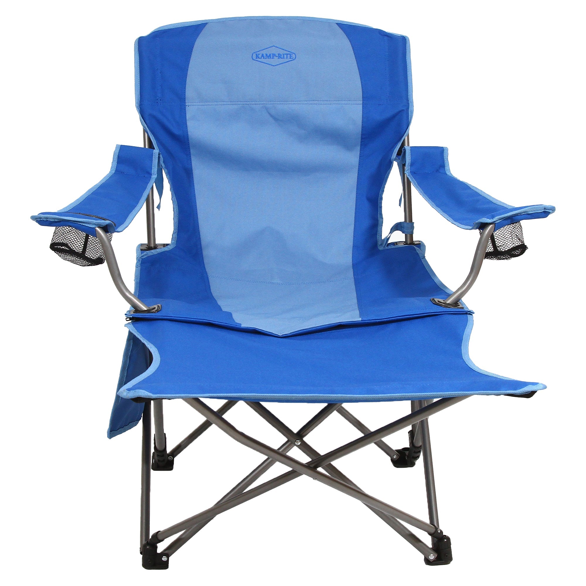 Kamp Rite Folding Camp Chair w/ 2 Cupholders, Detachable Footrest & Bag, Blue