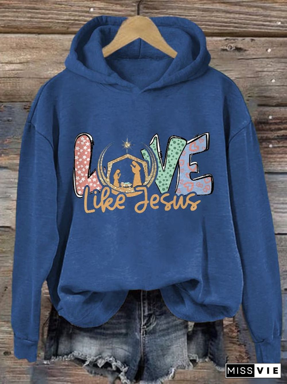 Women's Love Like Jesus Christmas Print Casual Hoodie