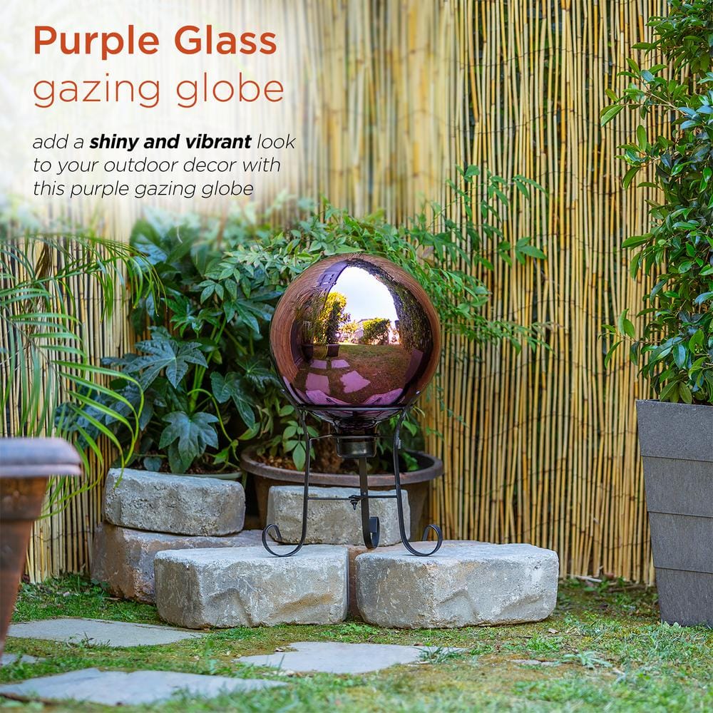 Alpine Corporation 10 in. Dia Indoor/Outdoor Glass Gazing Globe Festive Yard Decor, Dark Purple GLB292PL