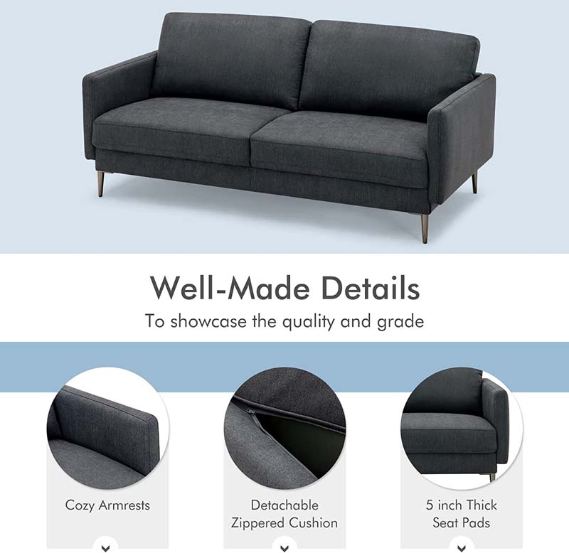 Modern Loveseat CertiPUR-US Certified 2-Seat Sofa Couch with Comfy Backrest Cushion & Solid Metal Legs