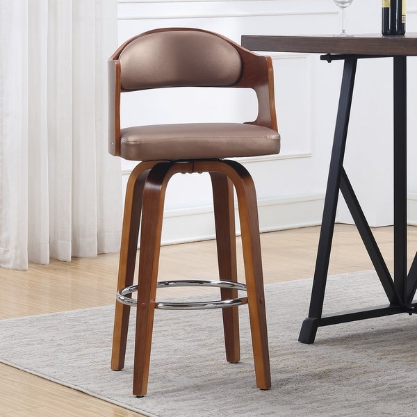 Wood and Faux Leather Mid-Century 27-Inch Swivel Counter Stool