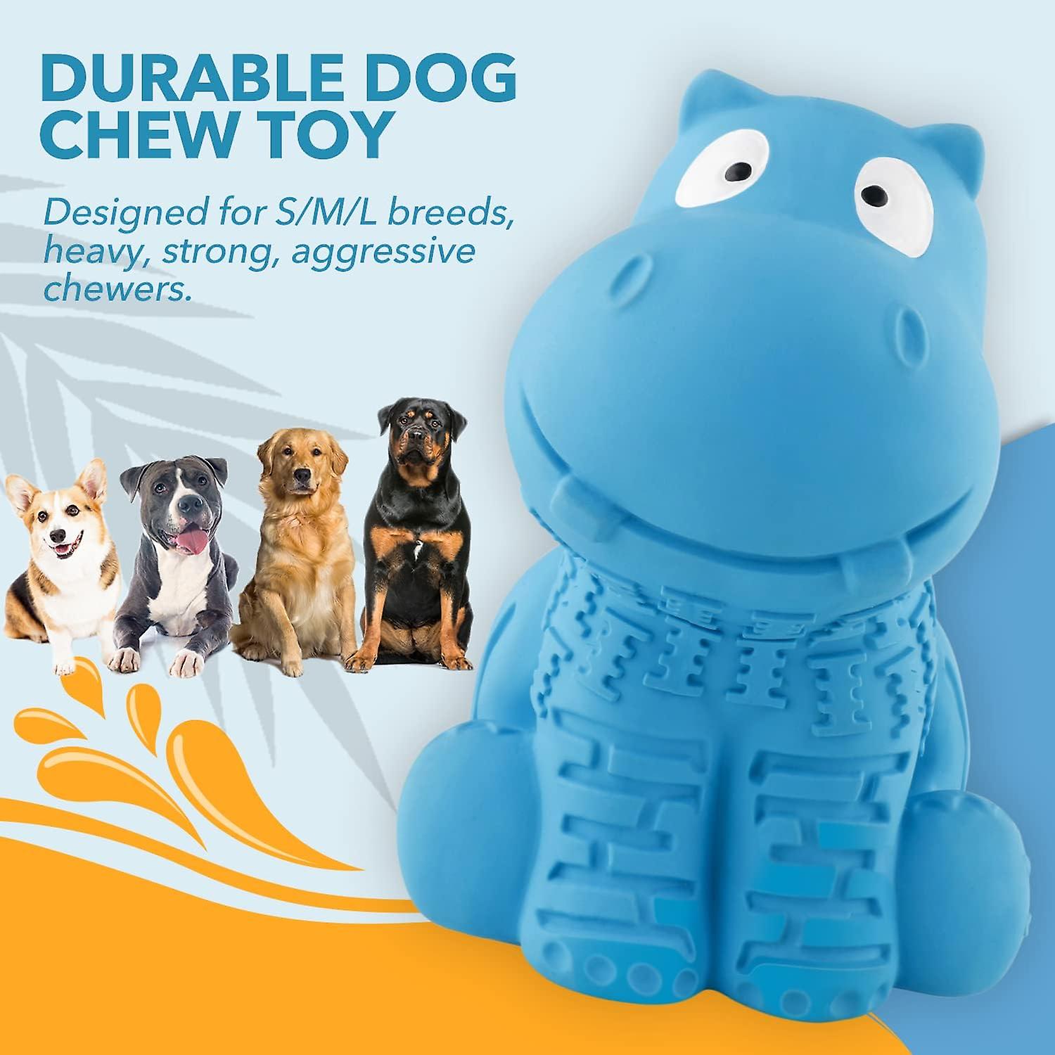 Dog Toys For Aggressive Chewers， Durable Tough Latex Toys For Heavy Chewers， Natural Rubber Toys For Small/medium/large Dogs， Blue Hippo