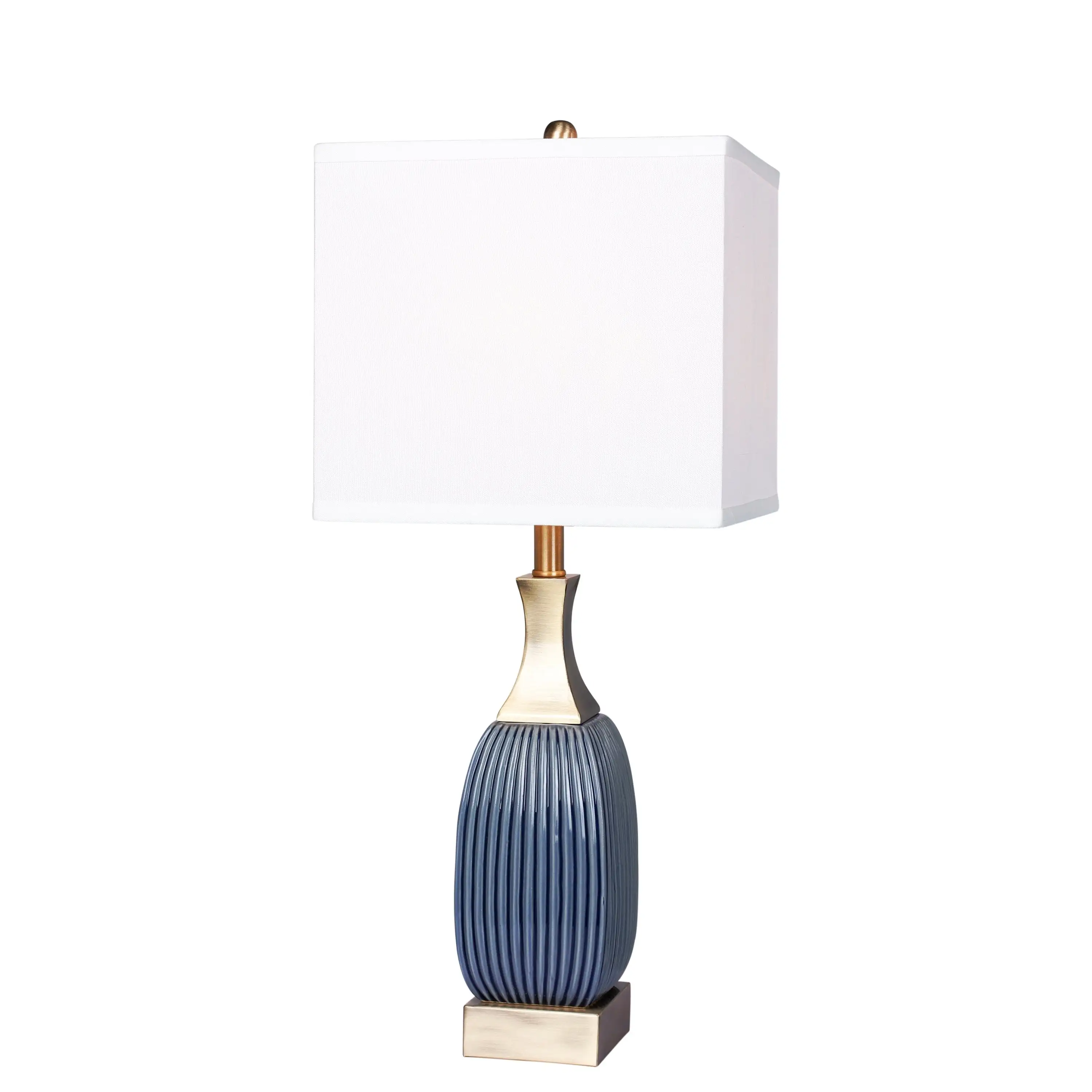 Fangio Lighting's #8987BAB 26.5 in. Vertically Ribbed Blue Ceramic and Antique Brass Table Lamp