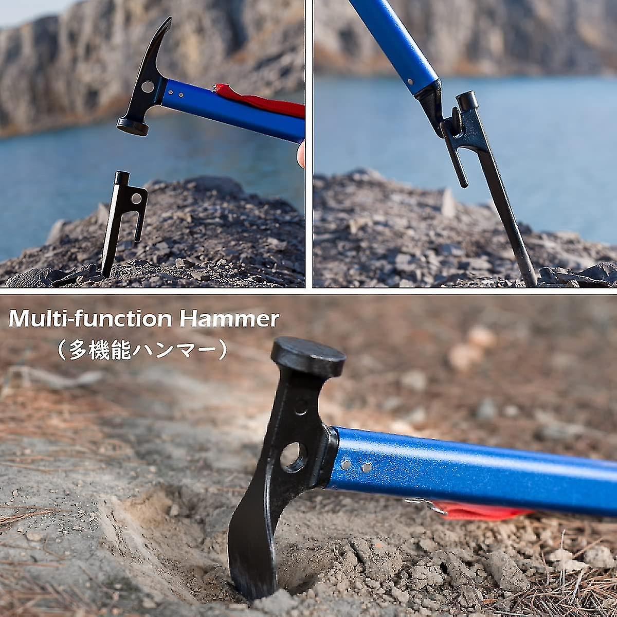 Botao Camping Mallet Tent Peg Puller Multi-function Hammer Aluminum High Steel Carbon Hammer With Tent Peg Remover For Outdoor Camping Picnic (1pc， Bl