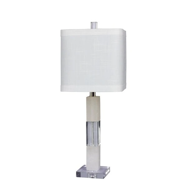 Fangio Lighting's 5152 26 in. Stacked Block Table Lamp in a Clear Crystal and Snow Marble Finish